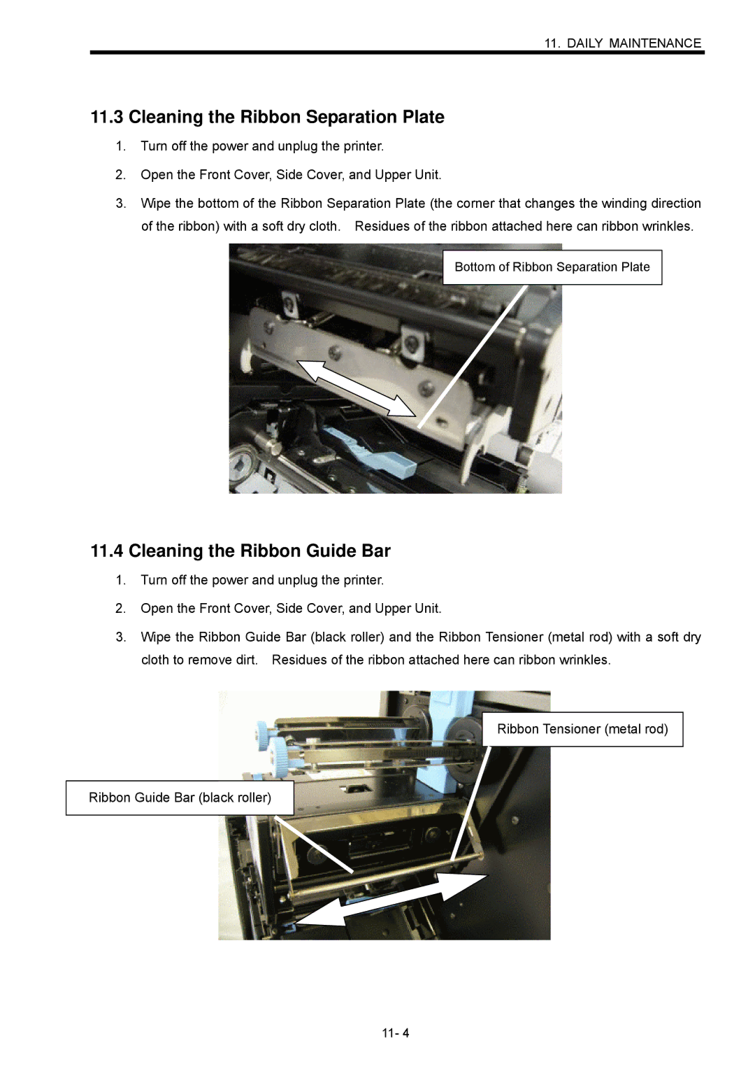 Toshiba B-SX600 manual Cleaning the Ribbon Separation Plate, Cleaning the Ribbon Guide Bar 