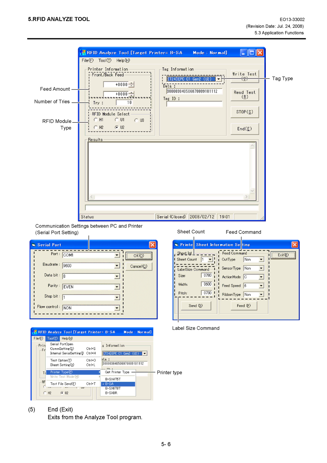 Toshiba B-SX8T, B-SX6T manual End Exit Exits from the Analyze Tool program 