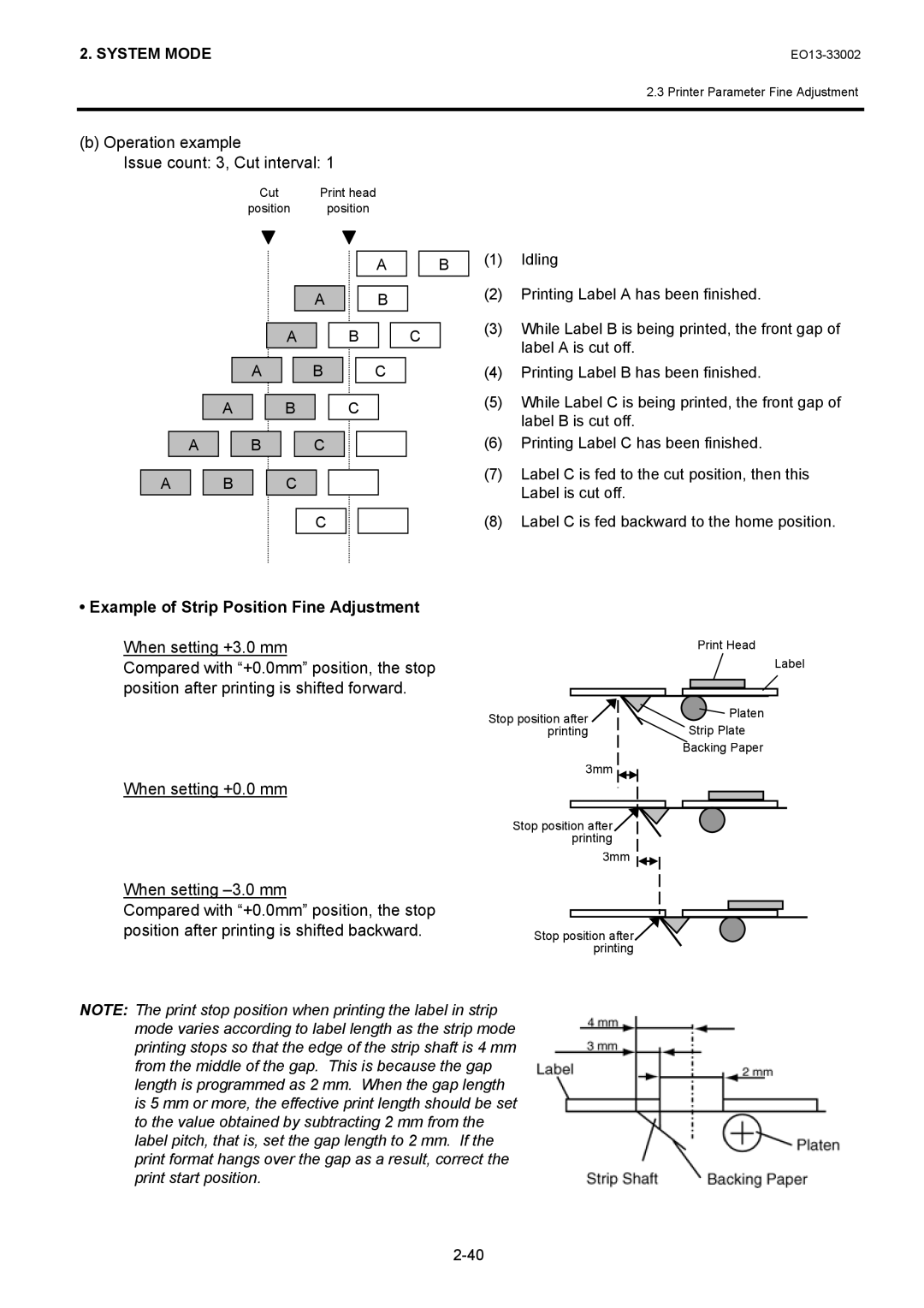 Toshiba B-SX6T, B-SX8T manual Operation example Issue count 3, Cut interval, Example of Strip Position Fine Adjustment 