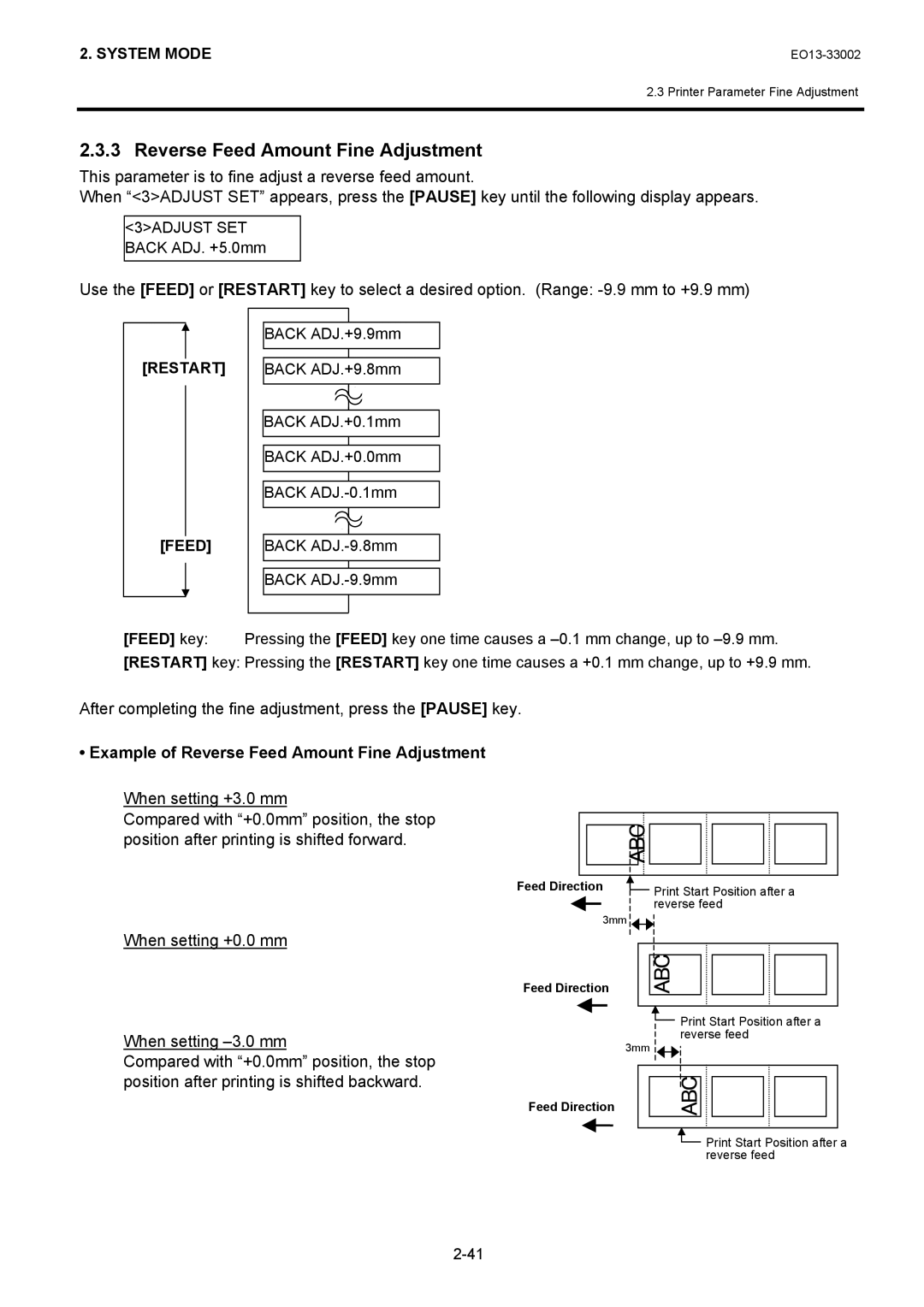 Toshiba B-SX8T, B-SX6T manual Example of Reverse Feed Amount Fine Adjustment 