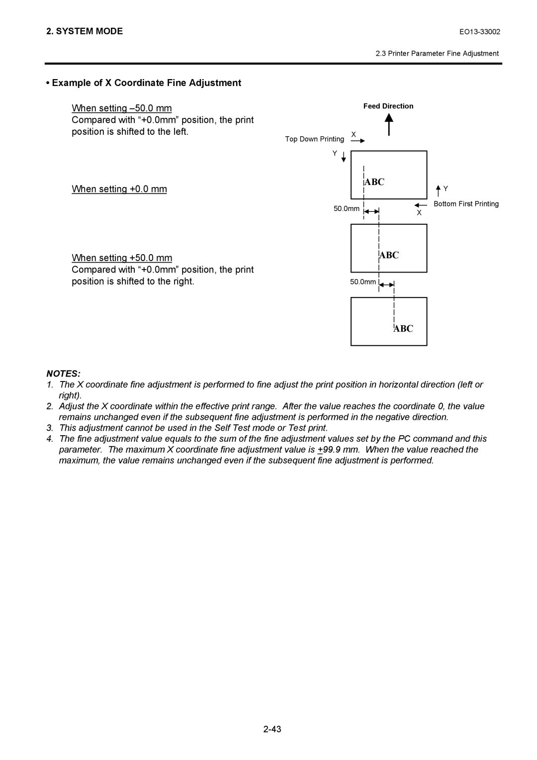 Toshiba B-SX8T, B-SX6T manual Example of X Coordinate Fine Adjustment 