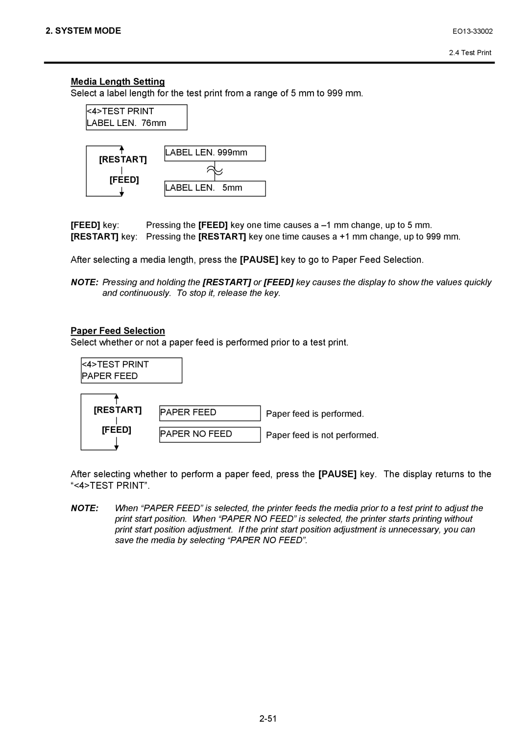 Toshiba B-SX8T, B-SX6T manual Media Length Setting, Paper Feed Selection, 4TEST Print Paper Feed 