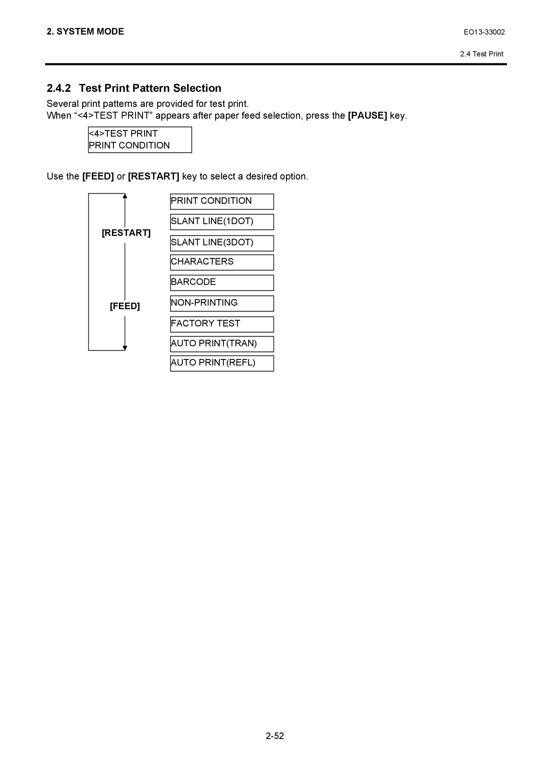 Toshiba B-SX6T, B-SX8T manual Test Print Pattern Selection, 4TEST Print Print Condition 