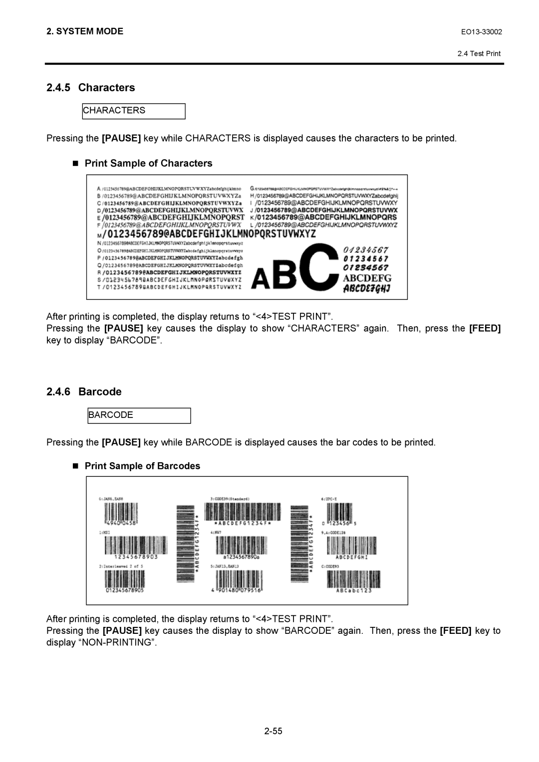 Toshiba B-SX8T, B-SX6T manual Print Sample of Characters, Print Sample of Barcodes 