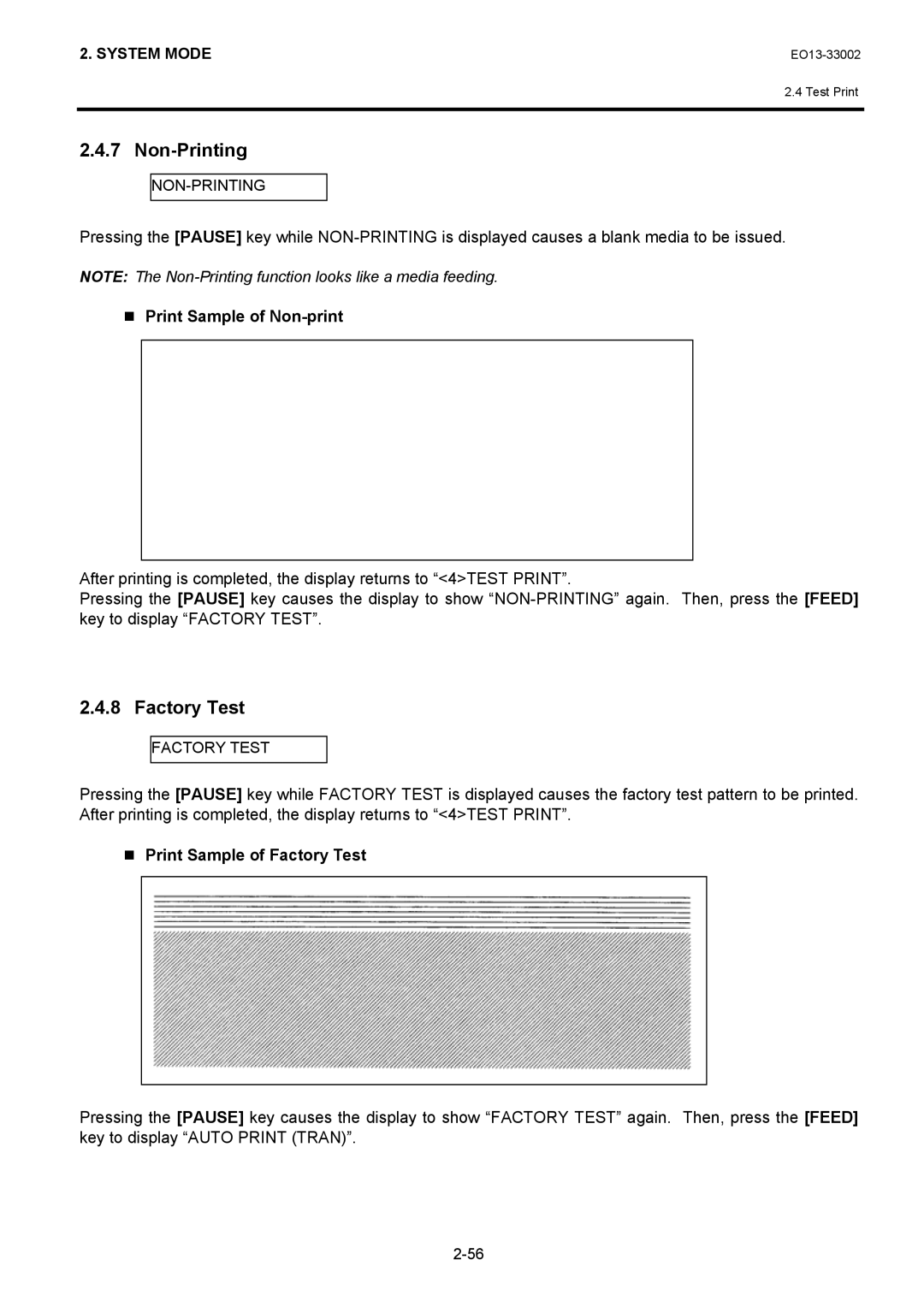 Toshiba B-SX6T, B-SX8T manual Non-Printing, Print Sample of Non-print, Print Sample of Factory Test 