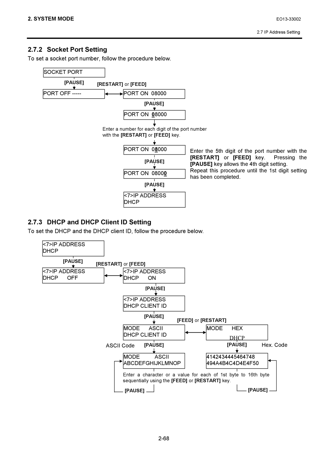 Toshiba B-SX6T, B-SX8T manual Socket Port Setting, Dhcp and Dhcp Client ID Setting 