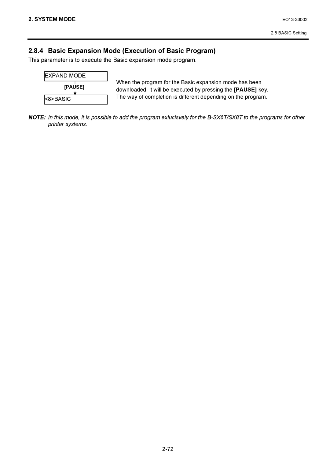 Toshiba B-SX6T, B-SX8T manual Basic Expansion Mode Execution of Basic Program 