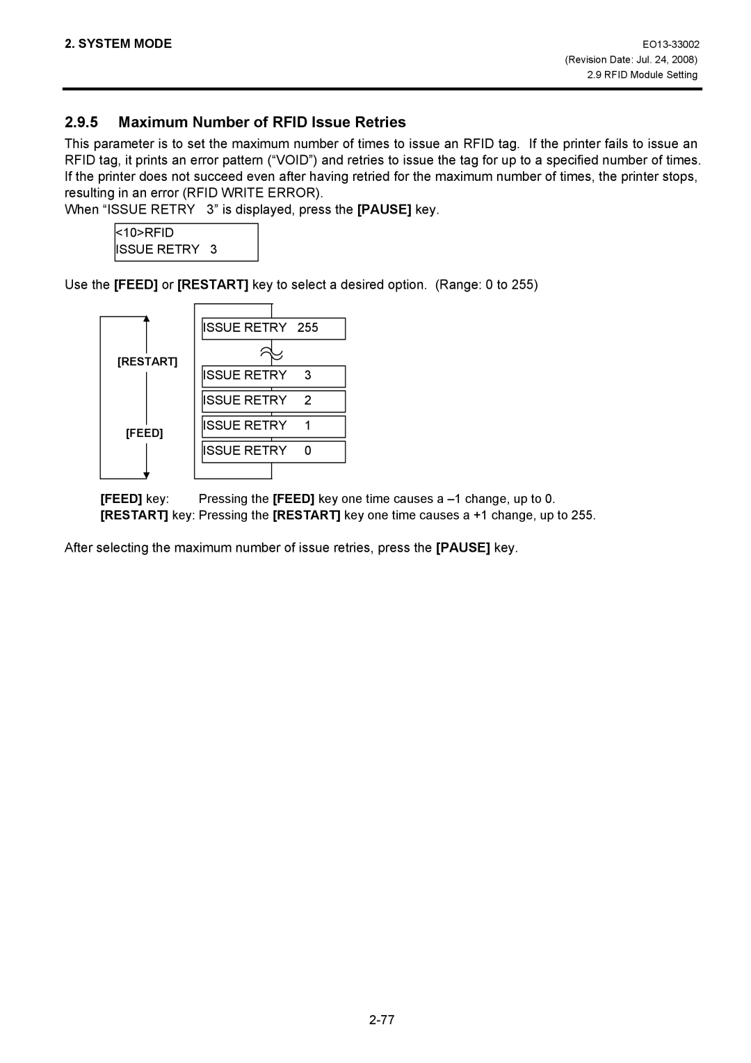 Toshiba B-SX8T, B-SX6T manual Maximum Number of Rfid Issue Retries, Issue Retry 