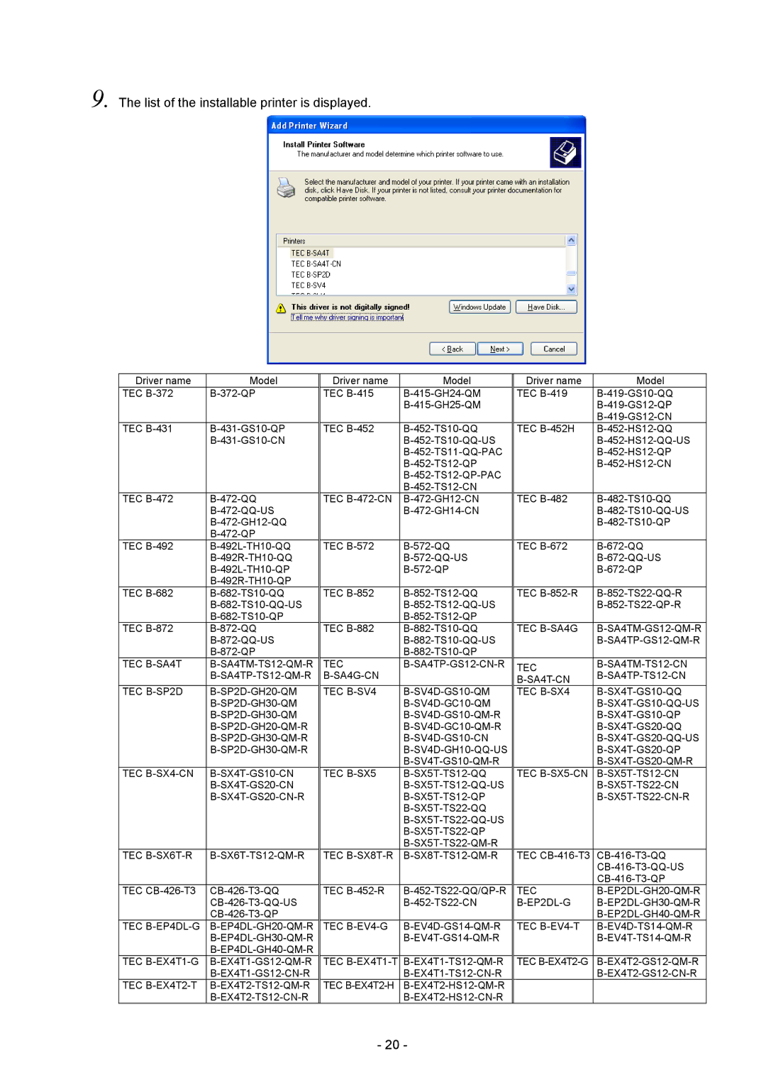 Toshiba BDRV-WBX8-Z31 Version 7.2.4 M-3 manual List of the installable printer is displayed 