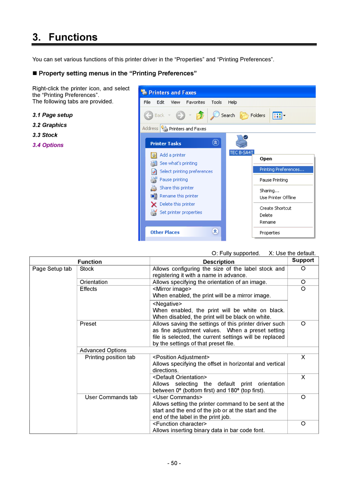 Toshiba BDRV-WBX8-Z31 Version 7.2.4 M-3 „ Property setting menus in the Printing Preferences, Function Description Support 