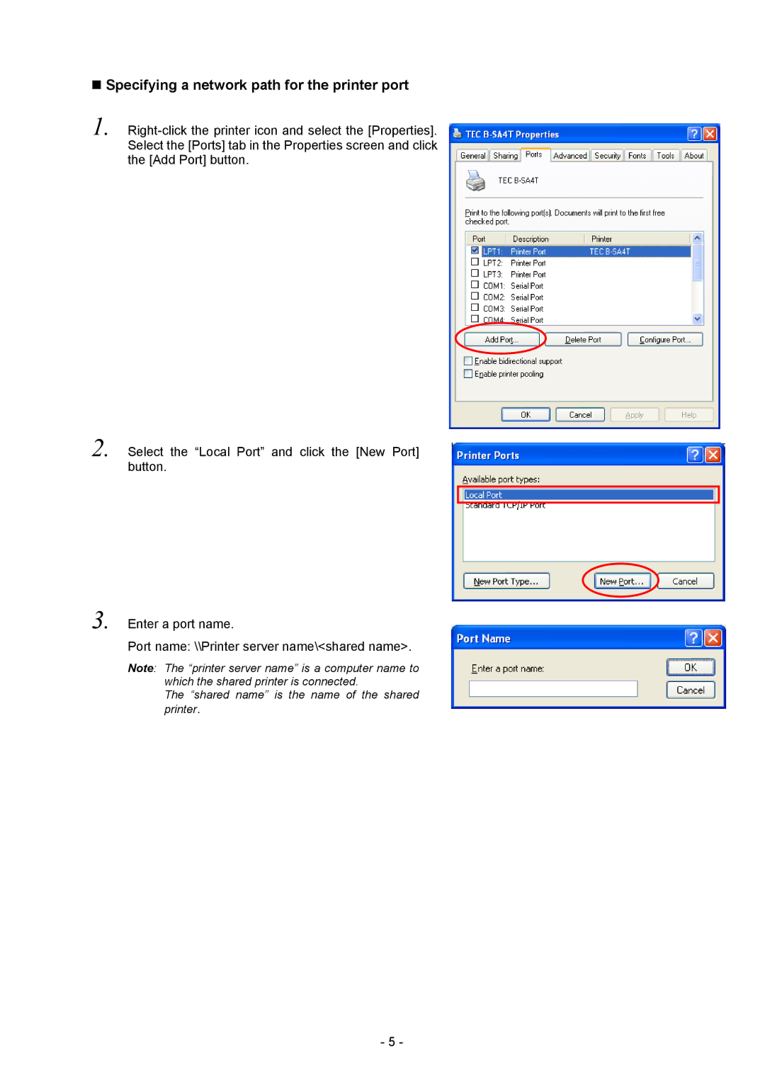 Toshiba BDRV-WBX8-Z31 Version 7.2.4 M-3 manual Specifying a network path for the printer port 