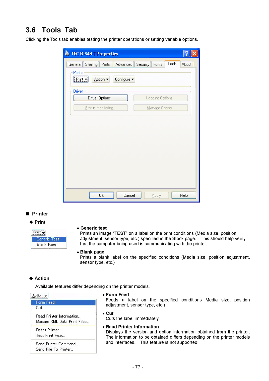 Toshiba BDRV-WBX8-Z31 Version 7.2.4 M-3 manual Tools Tab, „ Printer 