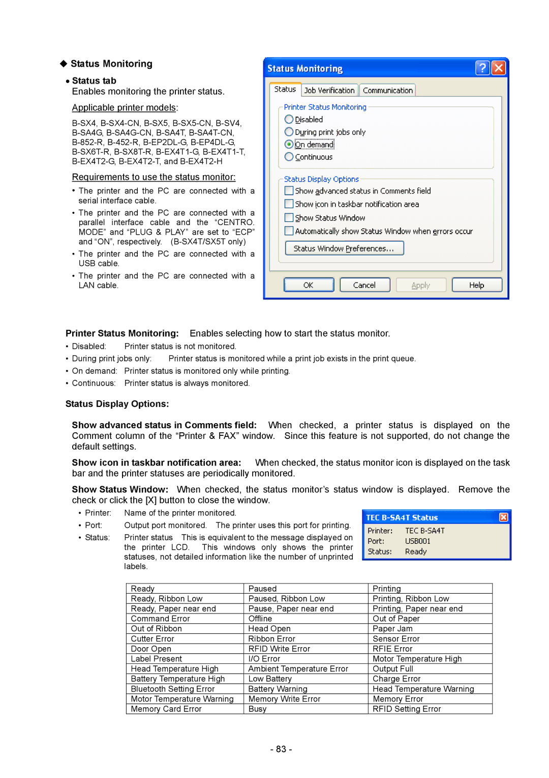 Toshiba BDRV-WBX8-Z31 Version 7.2.4 M-3 manual Status tab, Status Display Options 