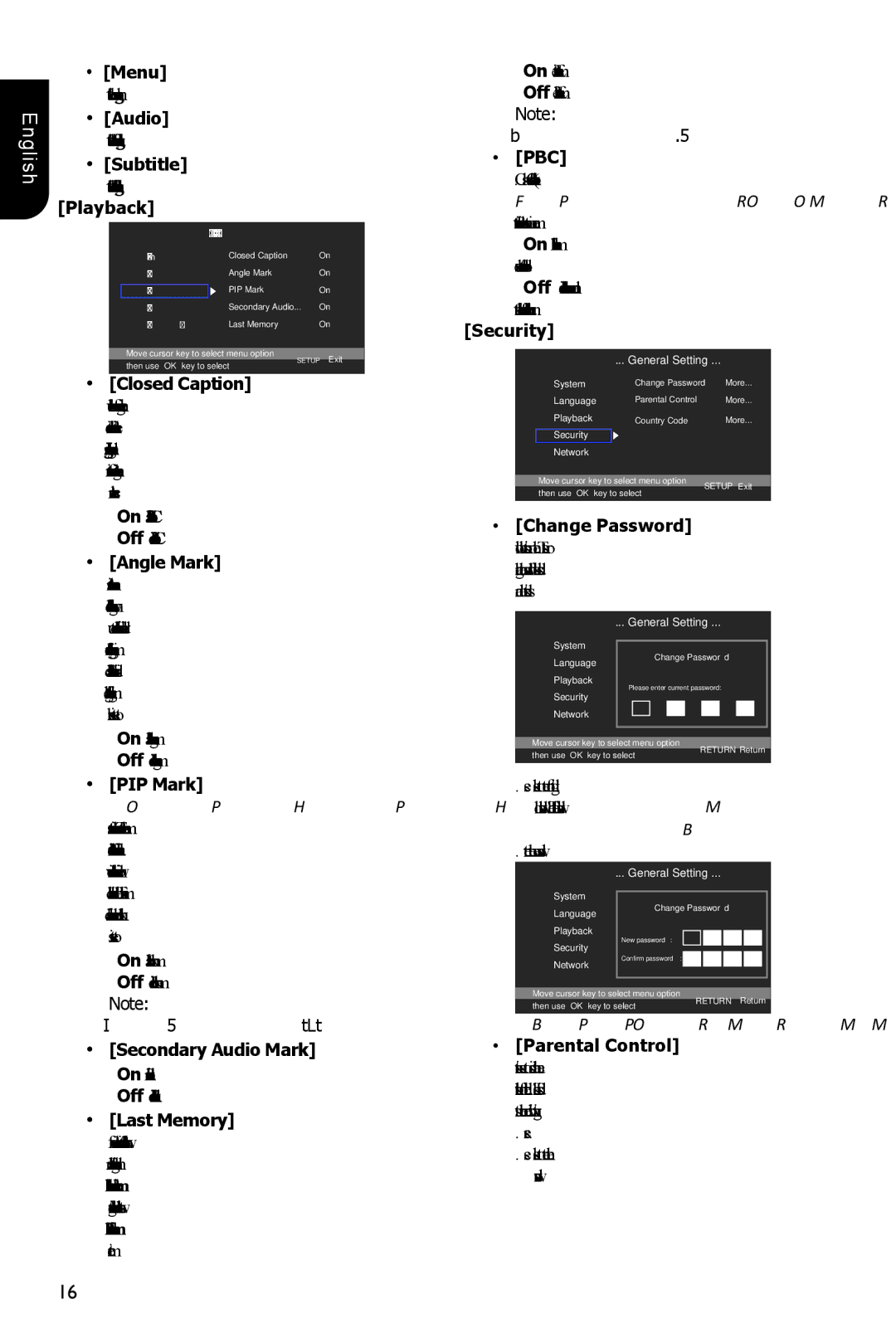 Toshiba BDX1100KC Menu, Subtitle, Playback, Closed Caption, Angle Mark, PIP Mark, Secondary Audio Mark, Last Memory 