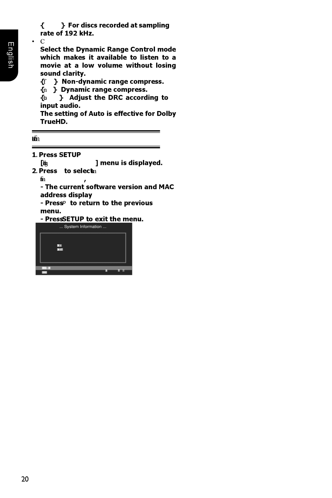 Toshiba BDX1100KC owner manual System Information, 192K For discs recorded at sampling rate of 192 kHz, Drc 