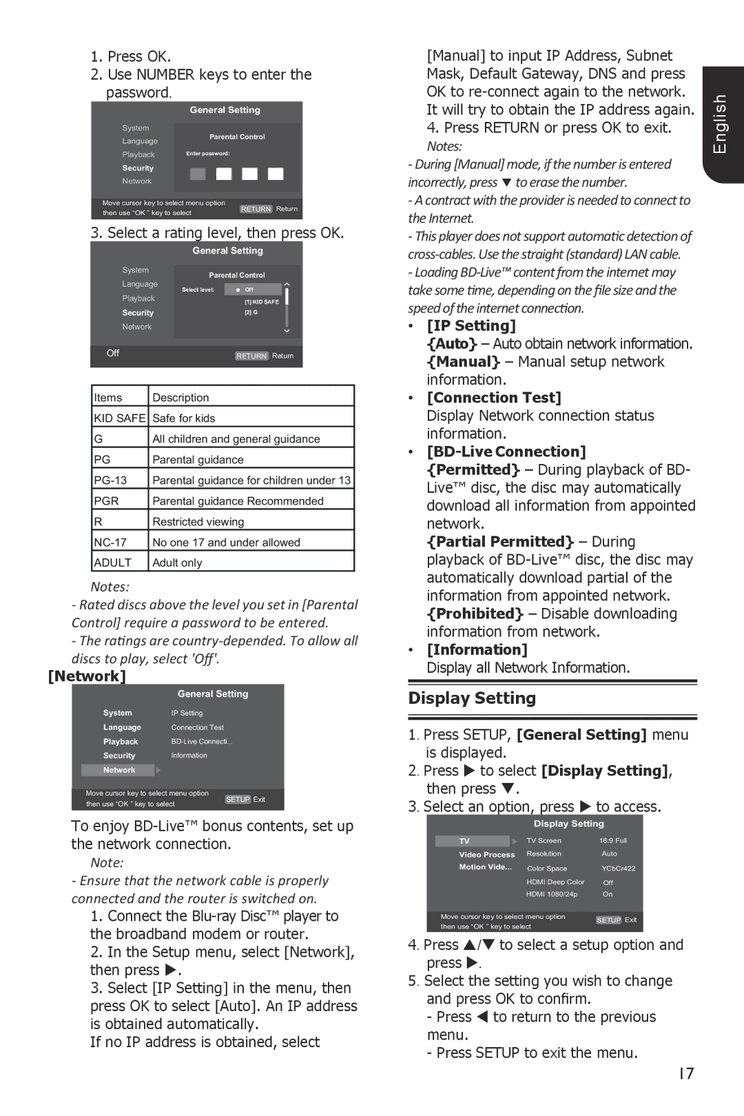 Toshiba BDX1200KU owner manual Display Setting 