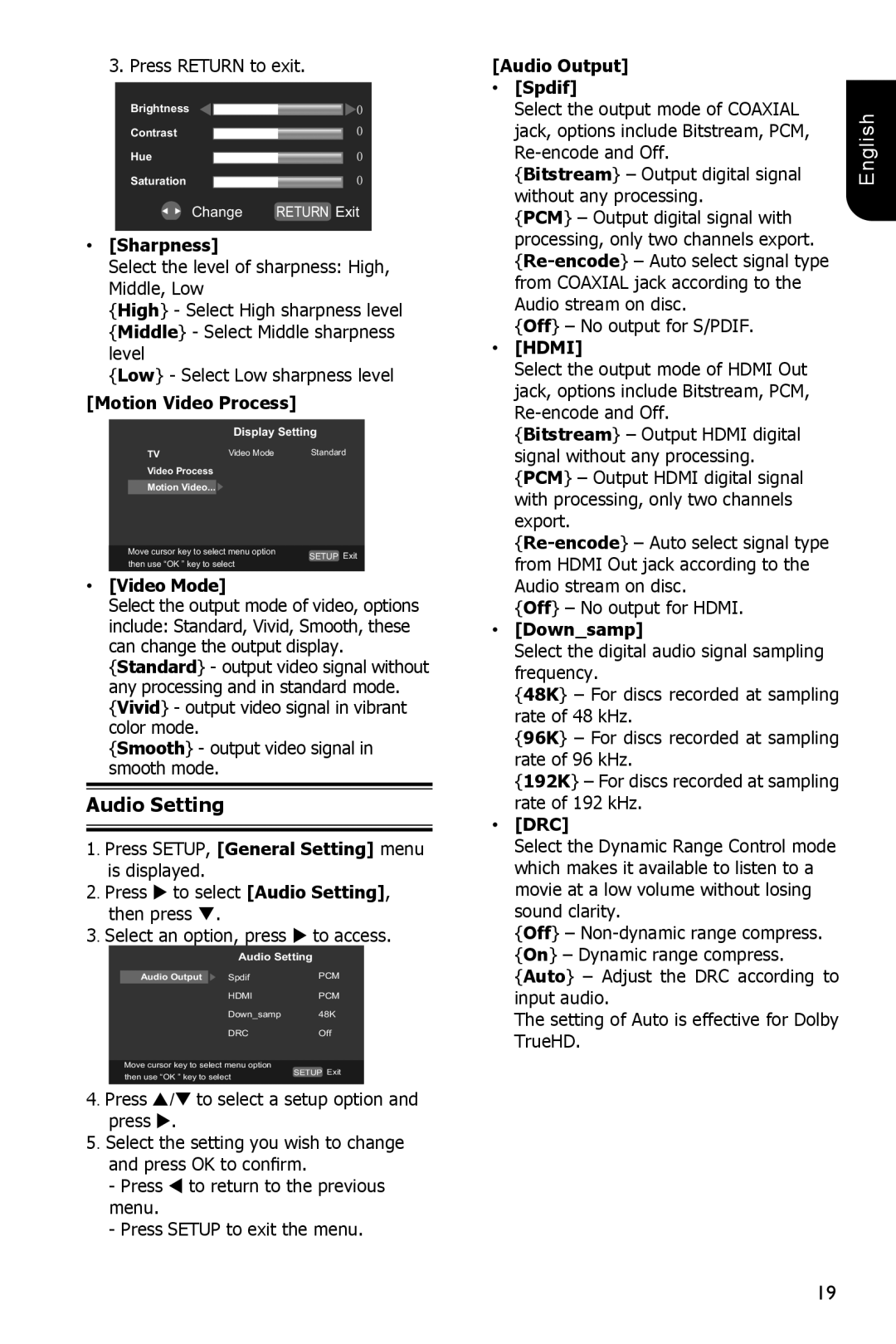 Toshiba BDX1200KU owner manual Audio Setting 