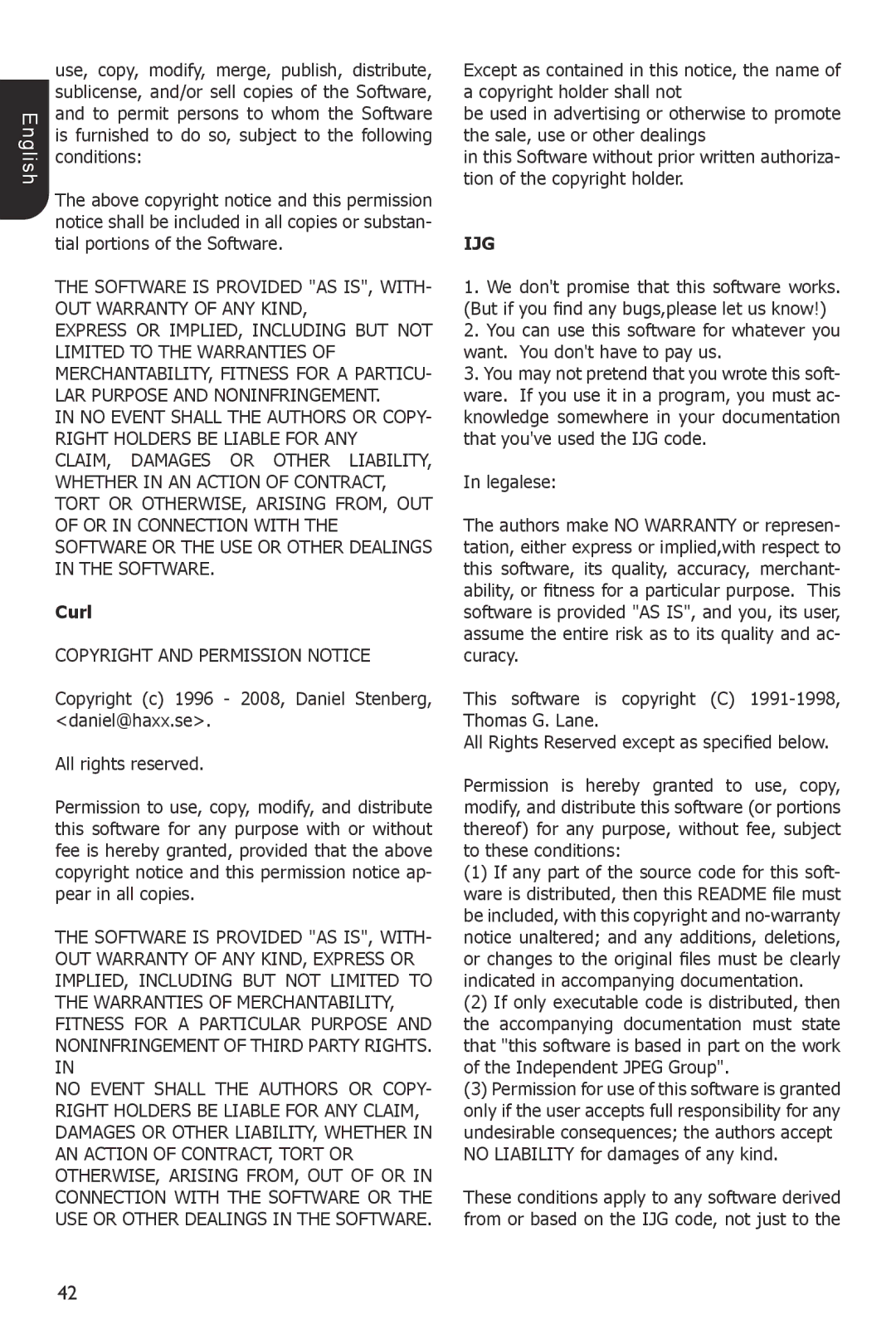 Toshiba BDX1200KU owner manual Software is Provided AS IS, WITH- OUT Warranty of ANY Kind, Curl, Ijg 