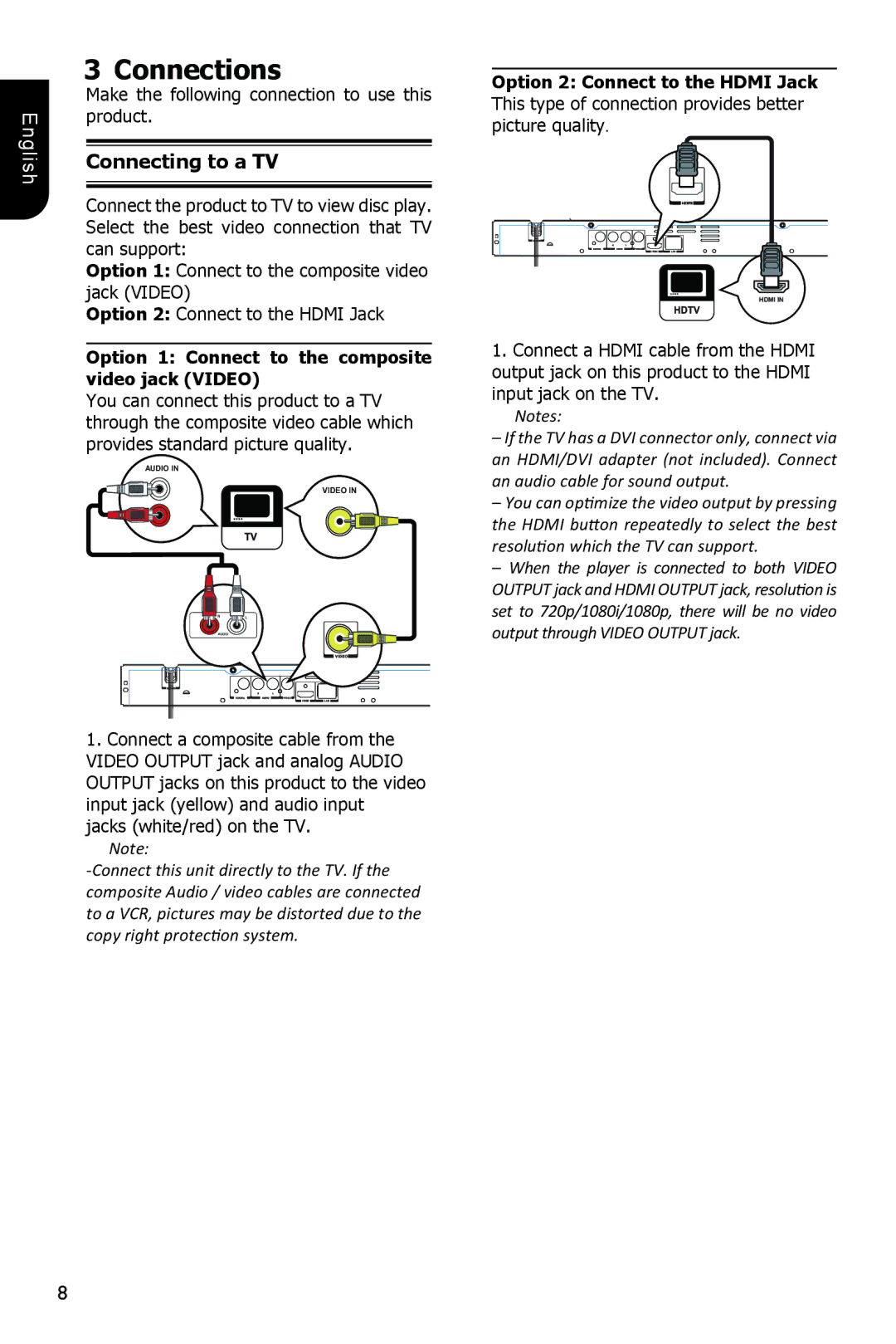 Toshiba BDX1200KU owner manual Connections, Connecting to a TV, Make the following connection to use this product 