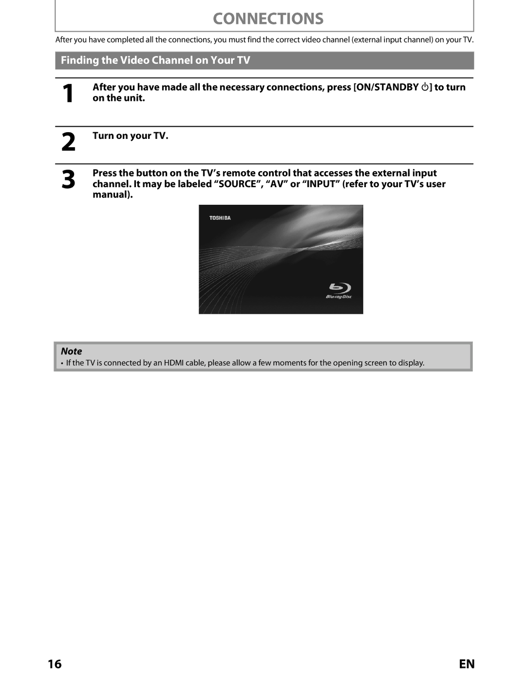 Toshiba BDX2000KU owner manual Finding the Video Channel on Your TV 