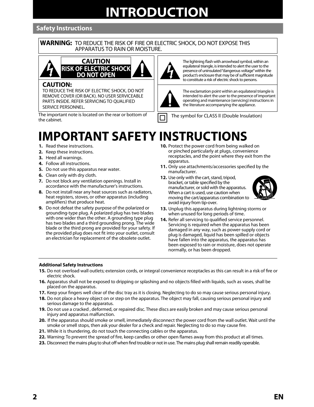 Toshiba BDX2000KU owner manual Safety Instructions, Symbol for Class ll Double Insulation 