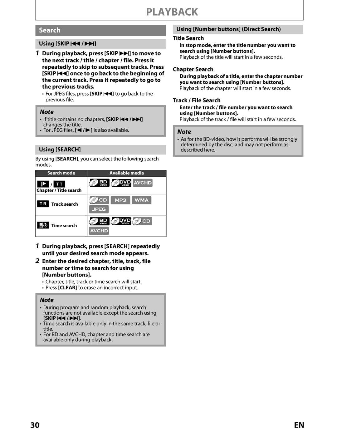 Toshiba BDX2000KU Using Search, Using Number buttons Direct Search Title Search, Chapter Search, Track / File Search 