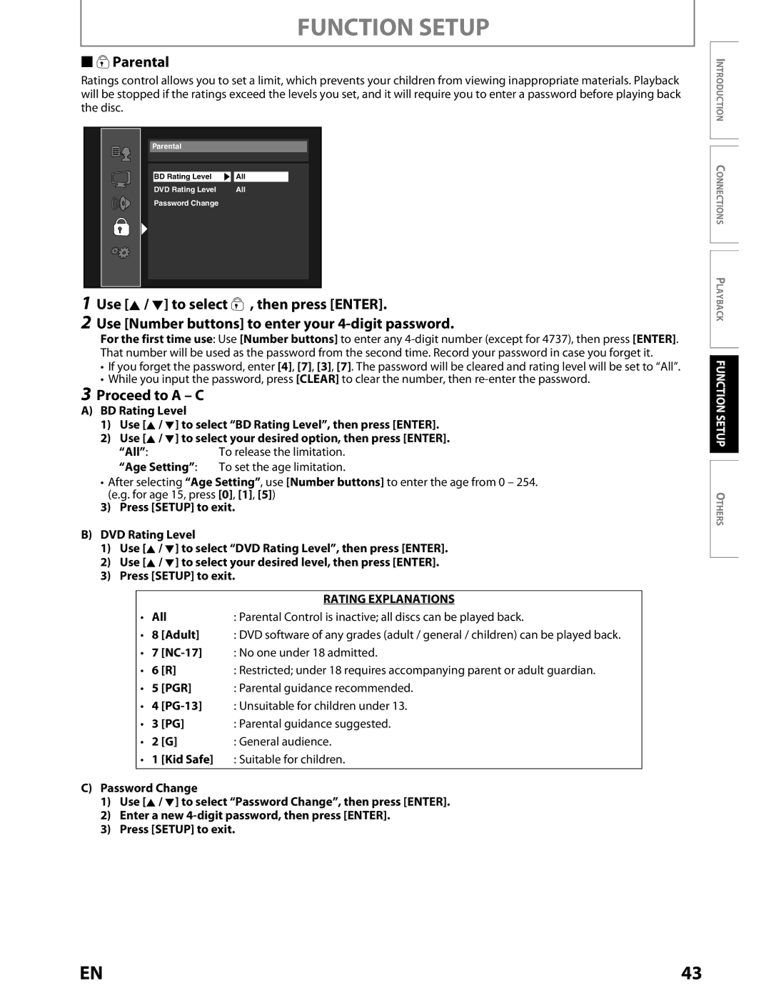 Toshiba BDX2000KU owner manual Proceed to a C, Age Setting, Parental guidance recommended, Use 