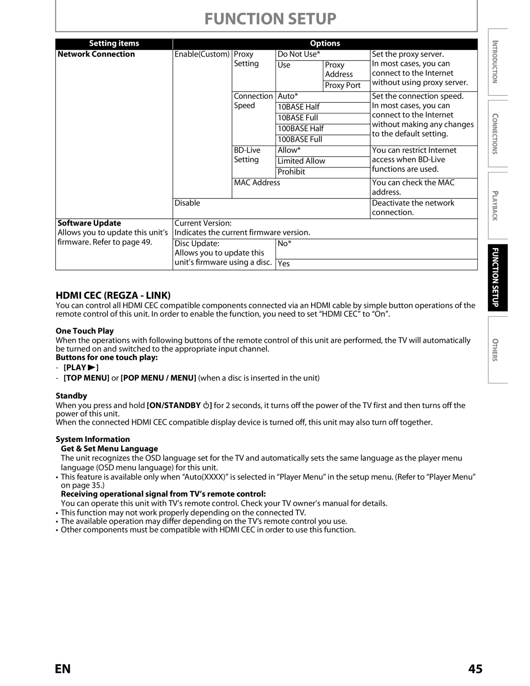 Toshiba BDX2000KU owner manual Software Update, One Touch Play, Buttons for one touch play Play B, Standby 