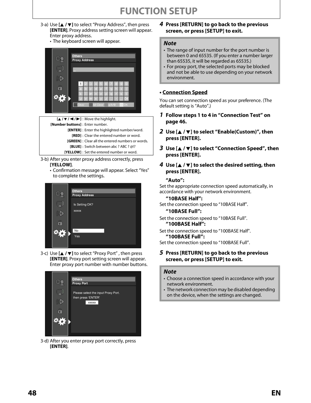 Toshiba BDX2000KU owner manual Connection Speed, 10BASE Half, 10BASE Full, 100BASE Half, 100BASE Full 