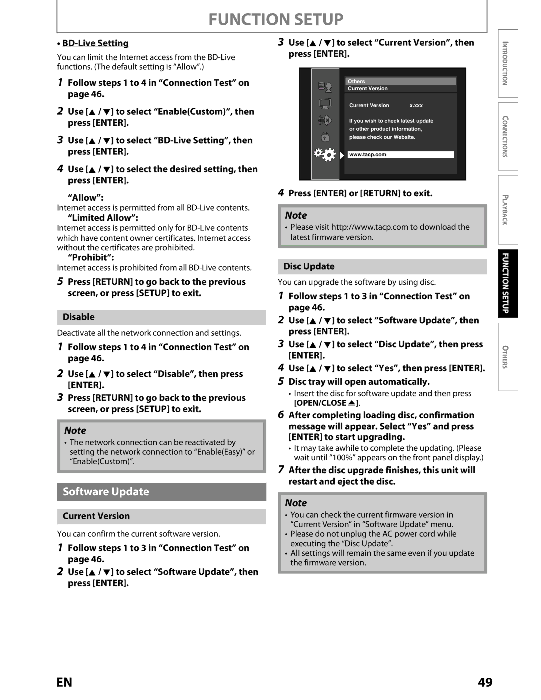 Toshiba BDX2000KU owner manual Software Update 