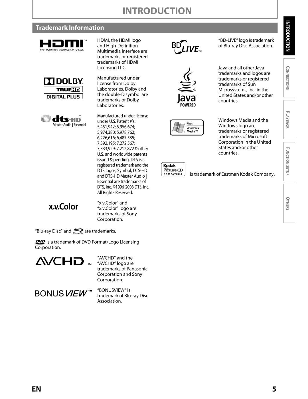 Toshiba BDX2000KU owner manual Trademark Information 