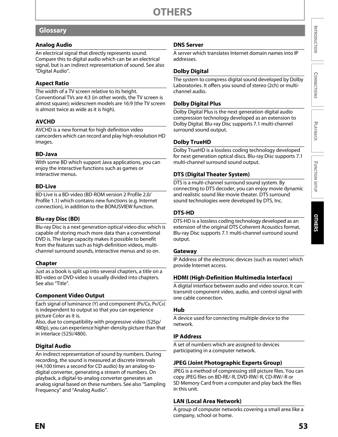 Toshiba BDX2000KU owner manual Glossary 