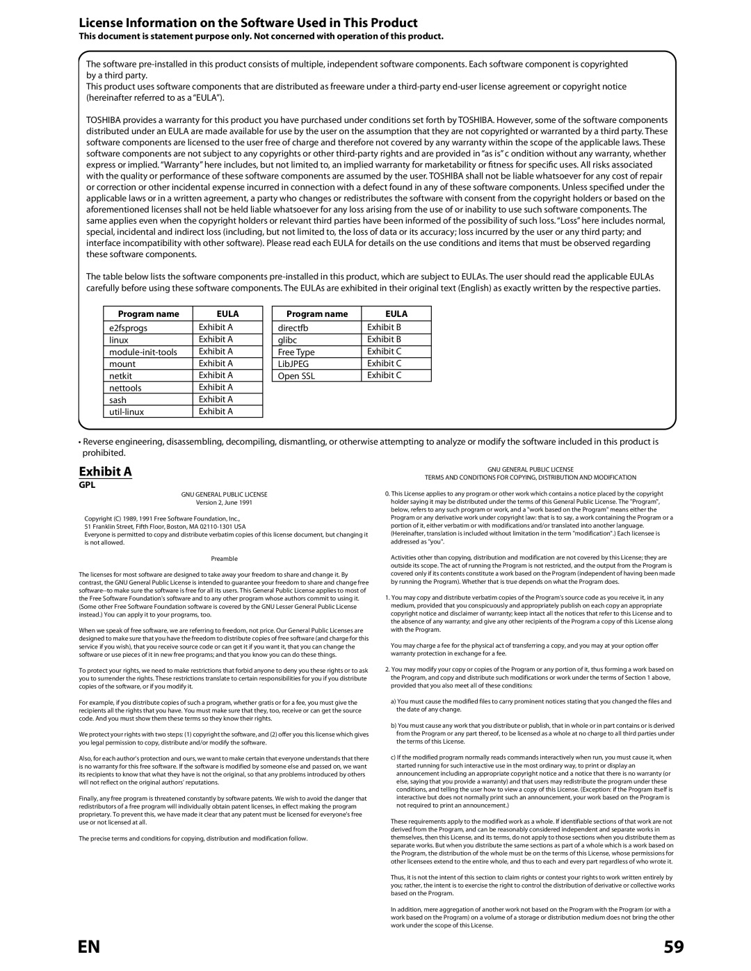 Toshiba BDX2000KU owner manual License Information on the Software Used in This Product, Exhibit a 