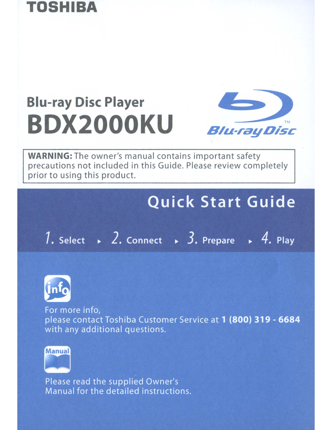 Toshiba BDX2000KU owner manual Blu-ray D·sc Player 