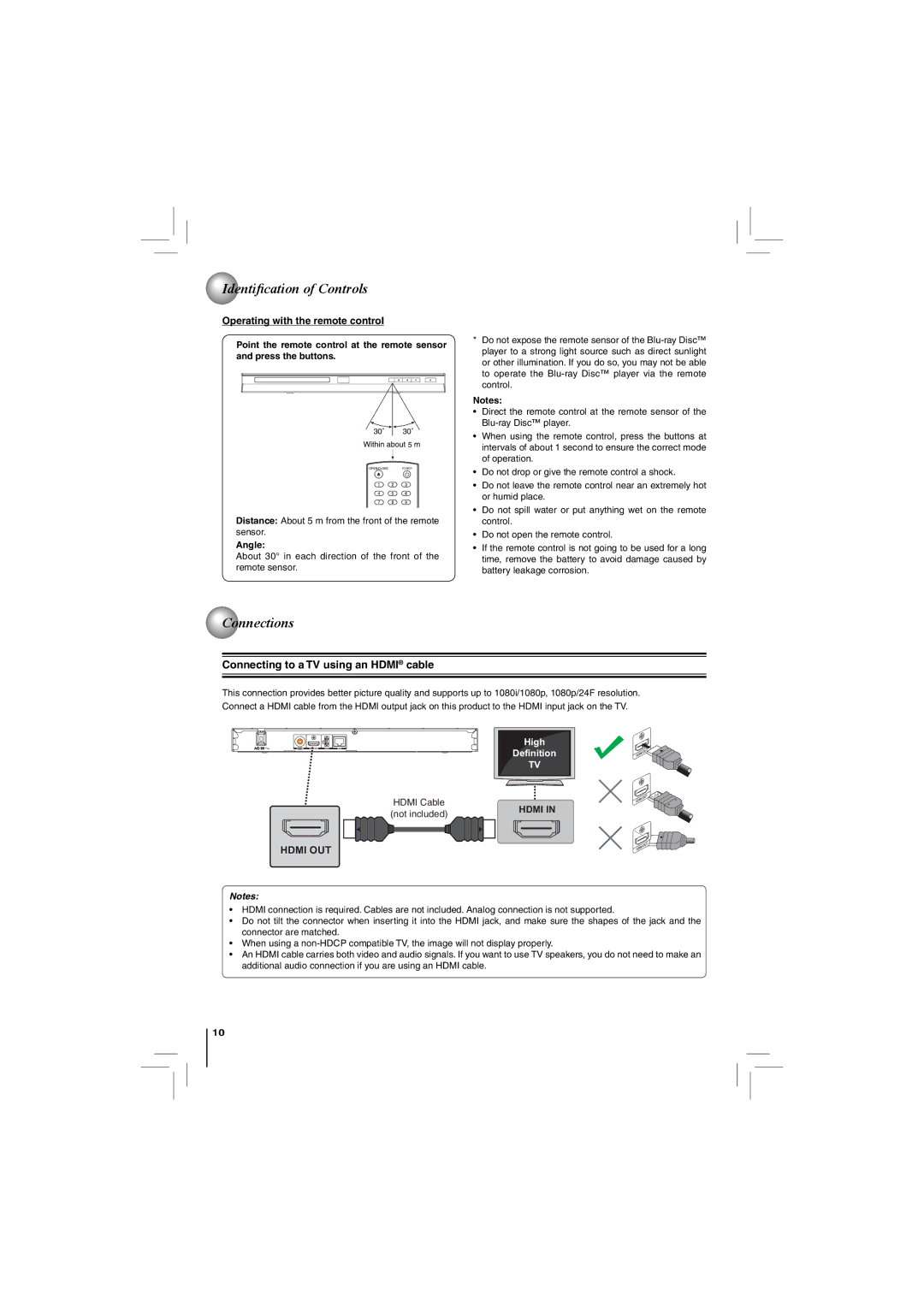 Toshiba BDX2150KC Connections, Operating with the remote control, Connecting to a TV using an Hdmi cable, Angle 