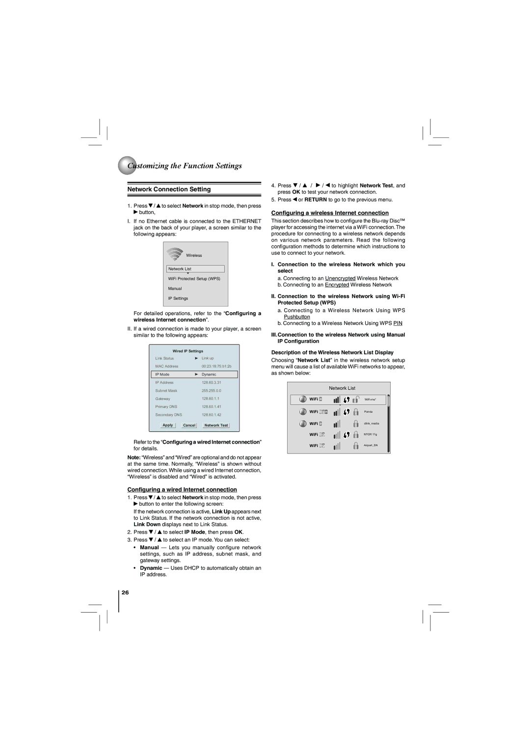 Toshiba BDX2150KC owner manual Network Connection Setting, Conﬁguring a wired Internet connection 