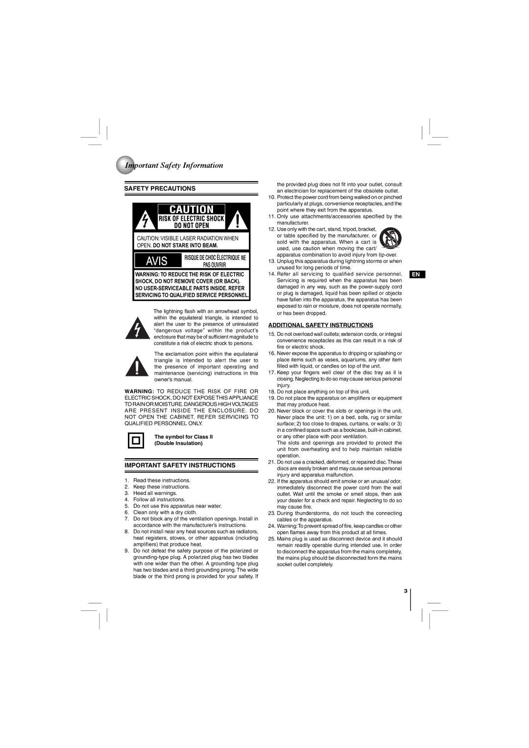 Toshiba BDX2150KC owner manual Important Safety Information, Symbol for Class II Double lnsulation 