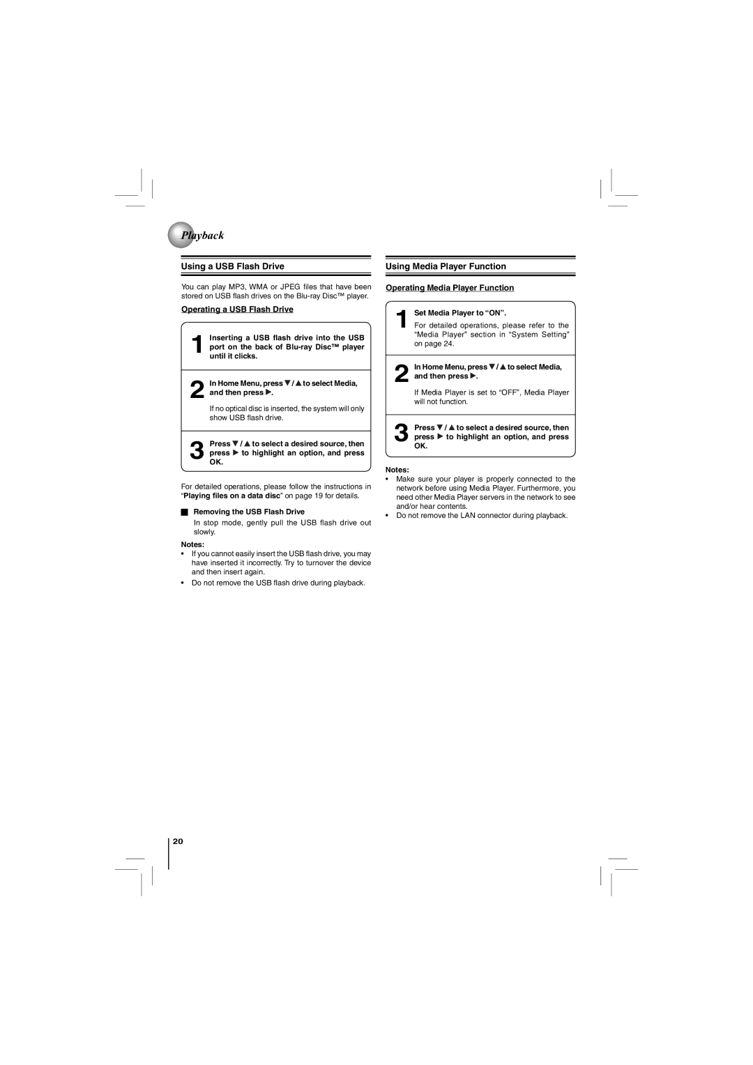 Toshiba BDX2150KU, BDK21KU owner manual Using a USB Flash Drive, Operating a USB Flash Drive, Removing the USB Flash Drive 