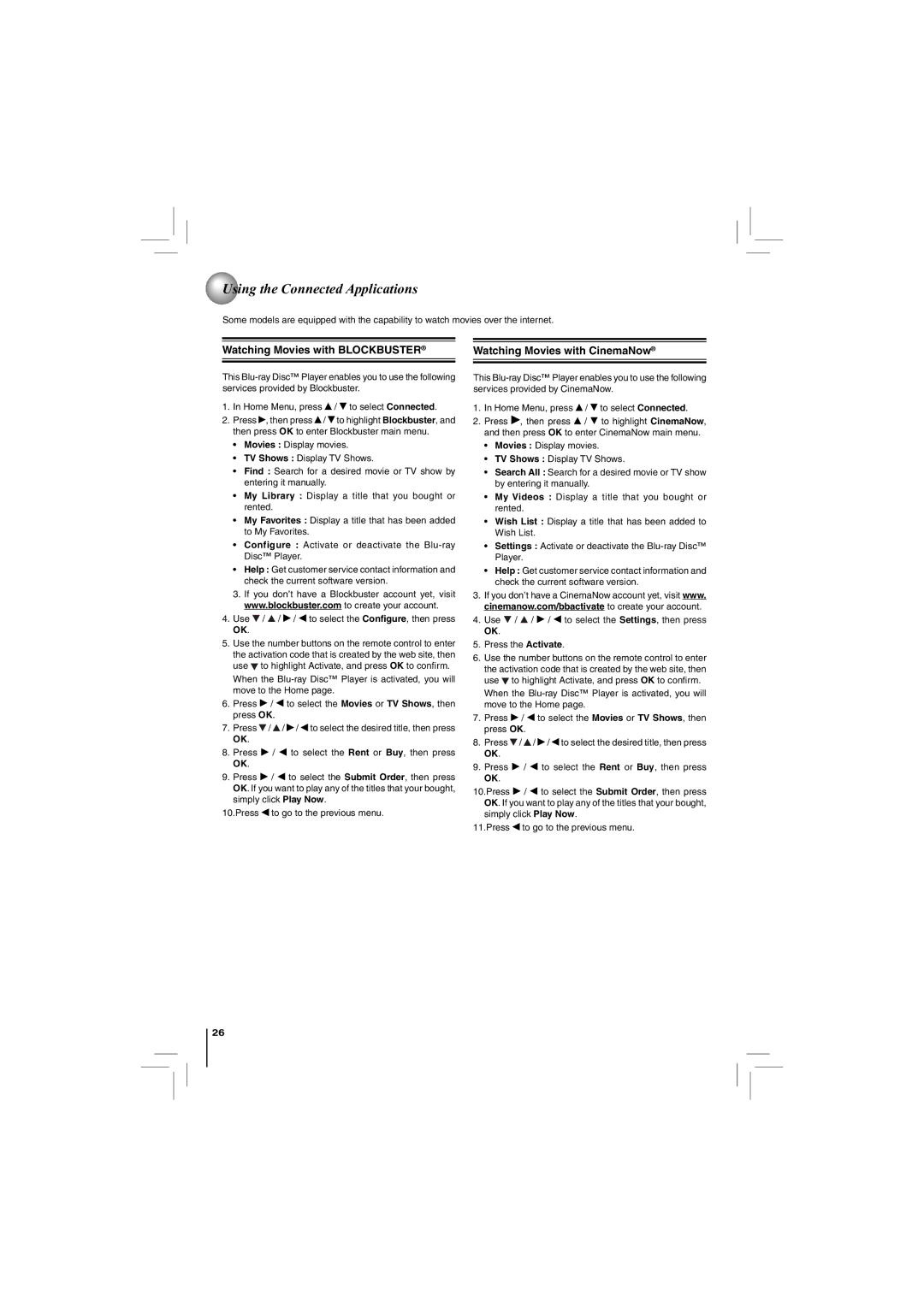 Toshiba BDX2150KU, BDK21KU owner manual Using the Connected Applications 