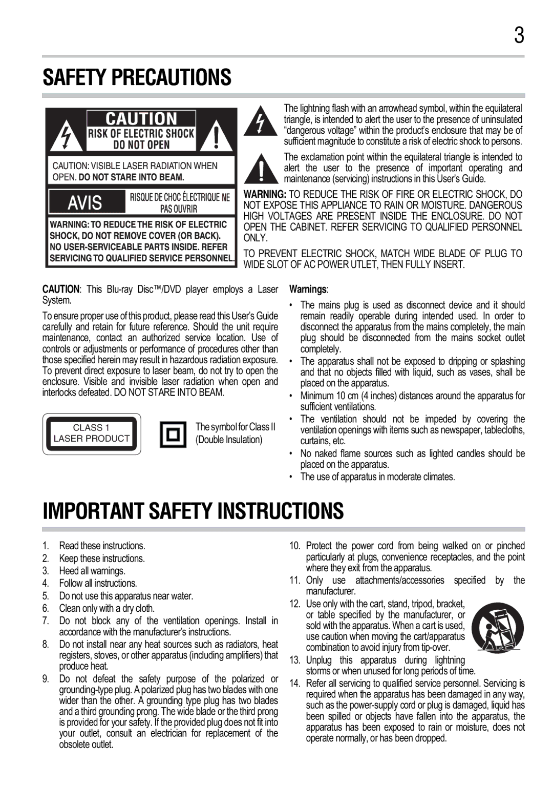 Toshiba BDX3300KC, BDX2300KC manual Safety Precautions 