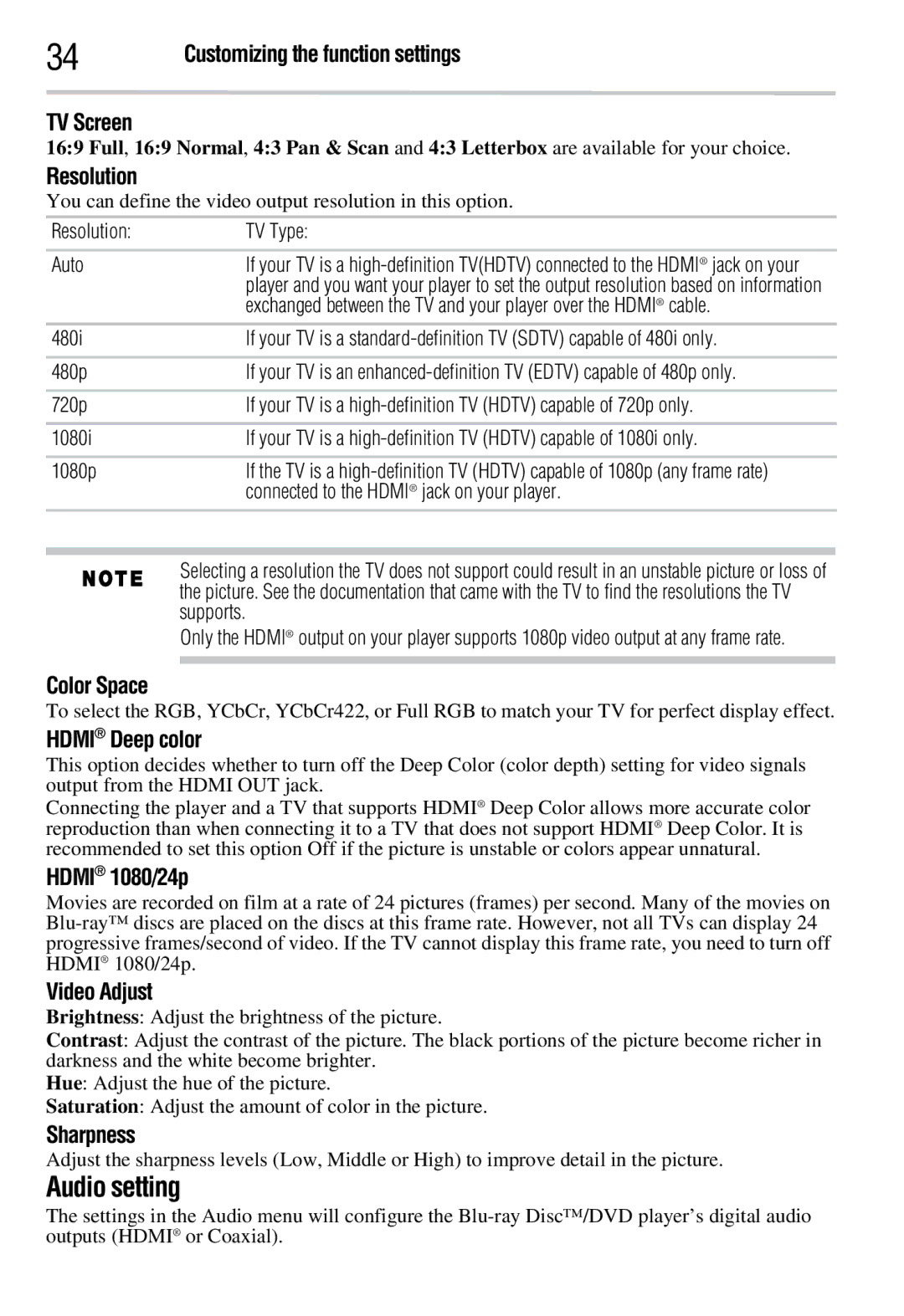 Toshiba BDX2300KC, BDX3300KC manual Audio setting 