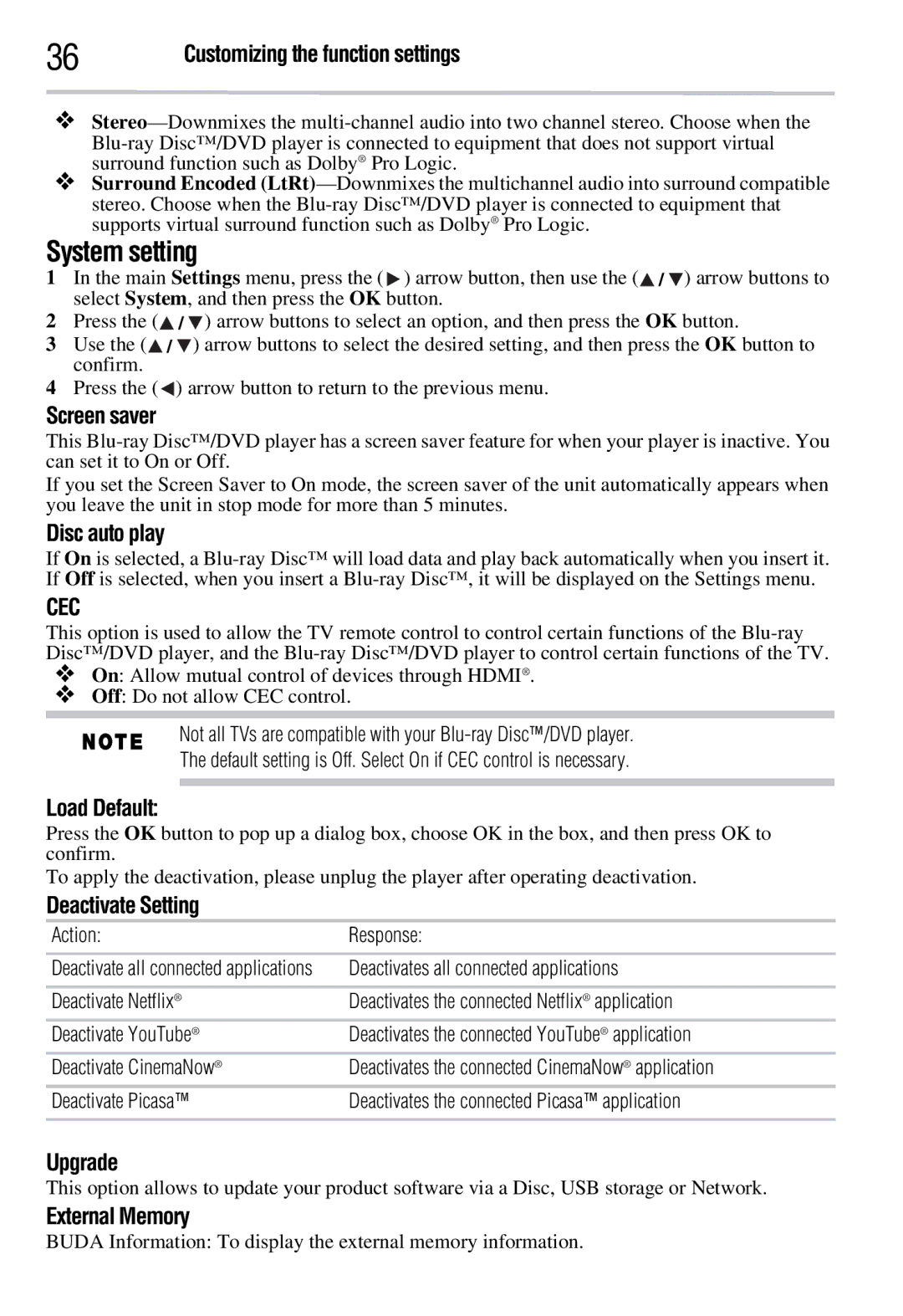 Toshiba BDX2300KC, BDX3300KC manual System setting 