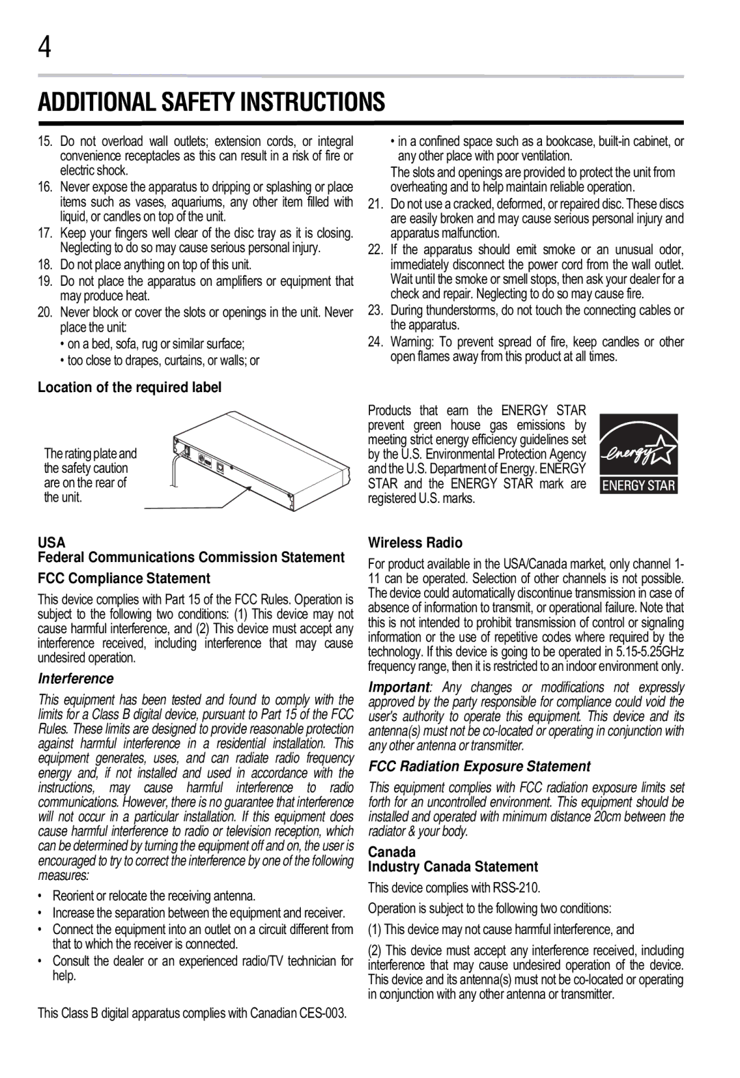 Toshiba BDX2300KC, BDX3300KC manual Additional Safety Instructions 