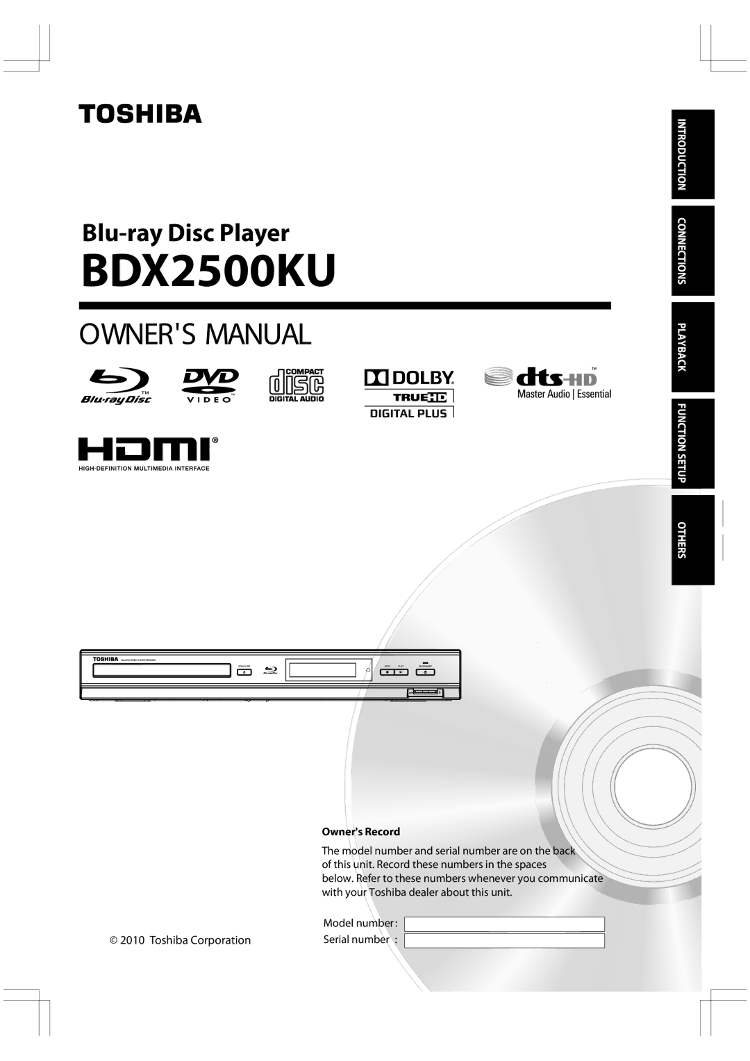 Toshiba BDX2500KU owner manual 