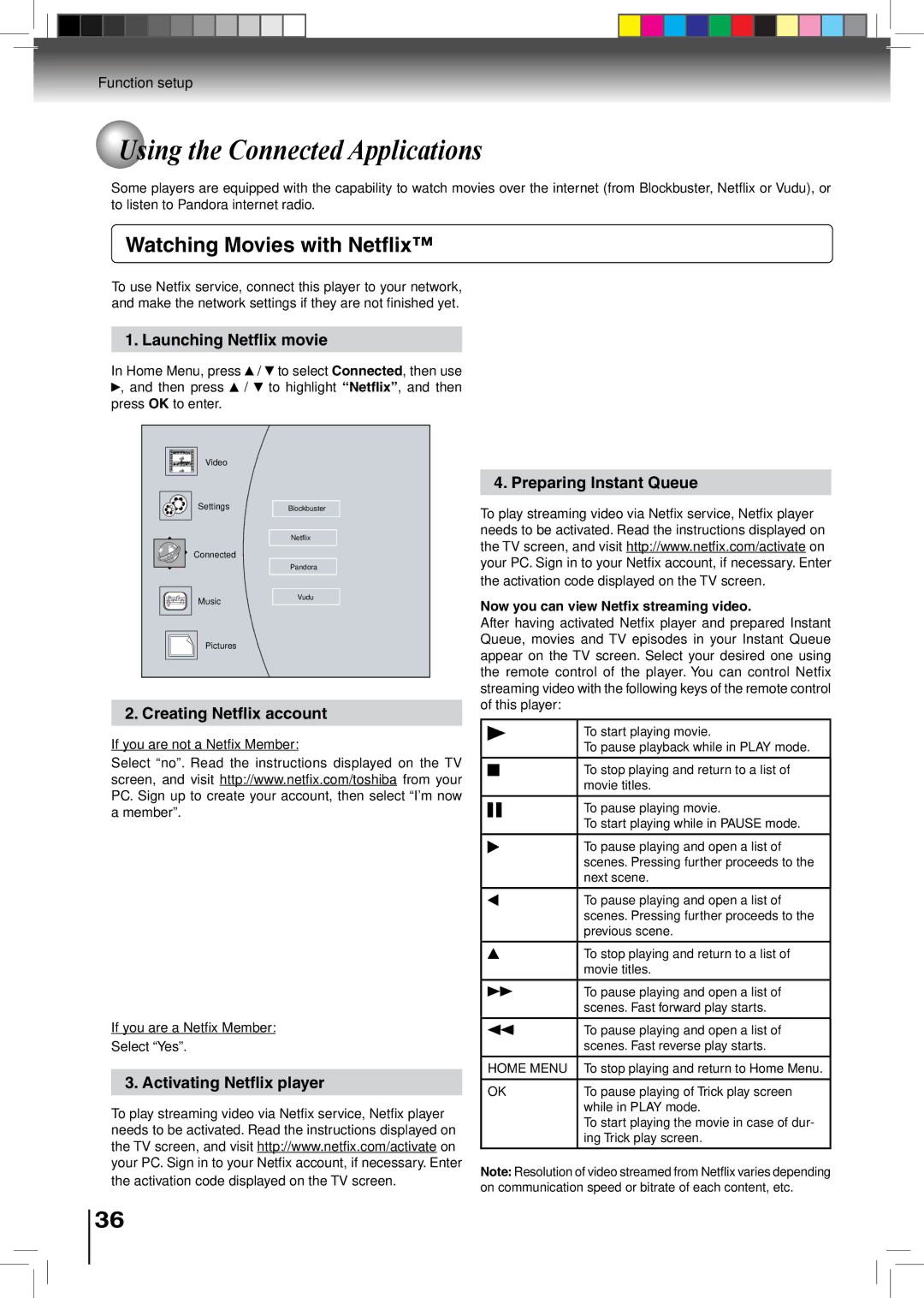 Toshiba BDX2500KU owner manual Using the Connected Applications, Watching Movies with Netflix 