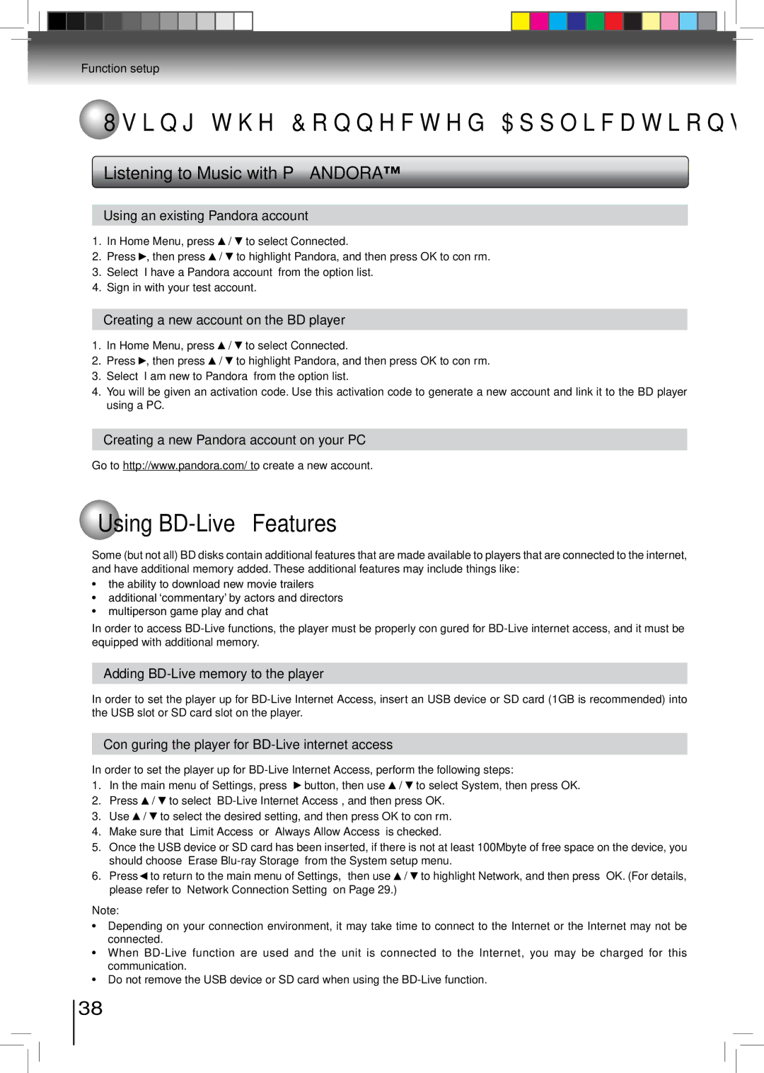 Toshiba BDX2500KU owner manual Using BD-LiveFeatures, Listening to Music with Pandora 