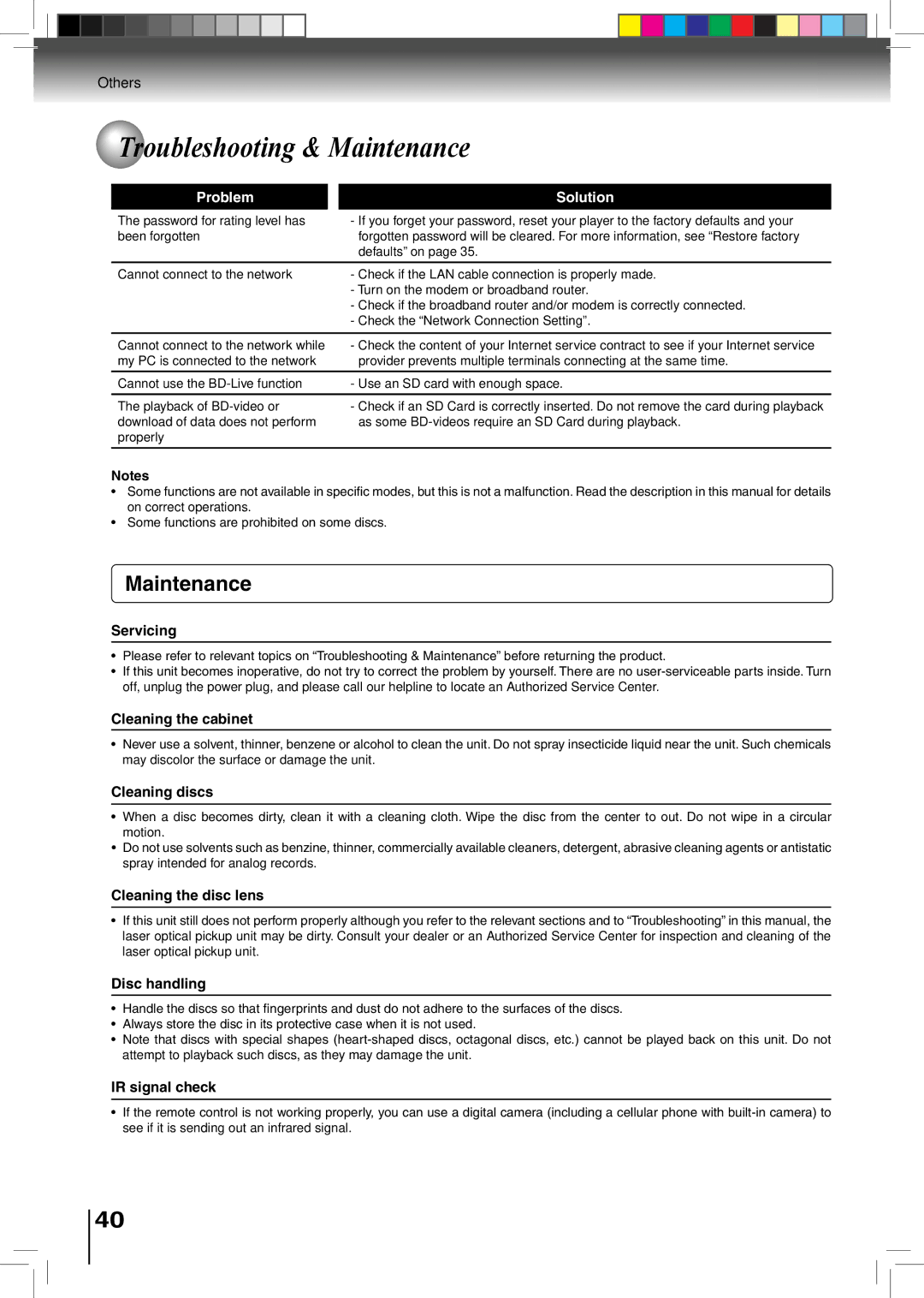 Toshiba BDX2500KU owner manual Maintenance 