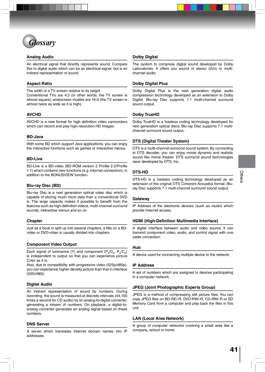 Toshiba BDX2500KU owner manual Glossary 