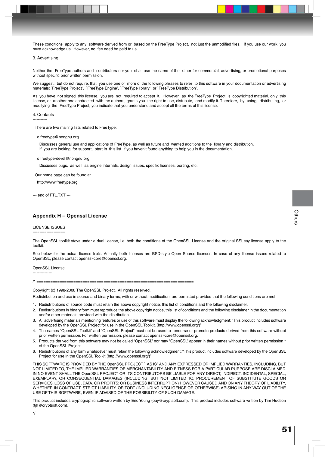 Toshiba BDX2500KU owner manual Appendix H Openssl License, Advertising 