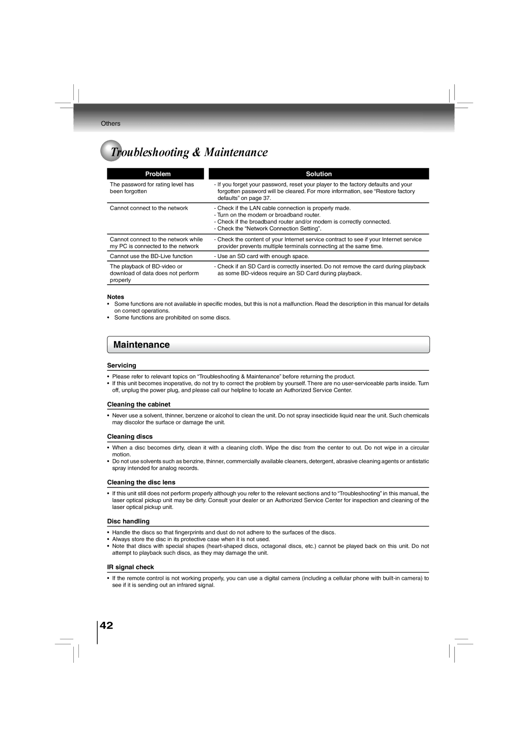 Toshiba BDX2700KU owner manual Maintenance 